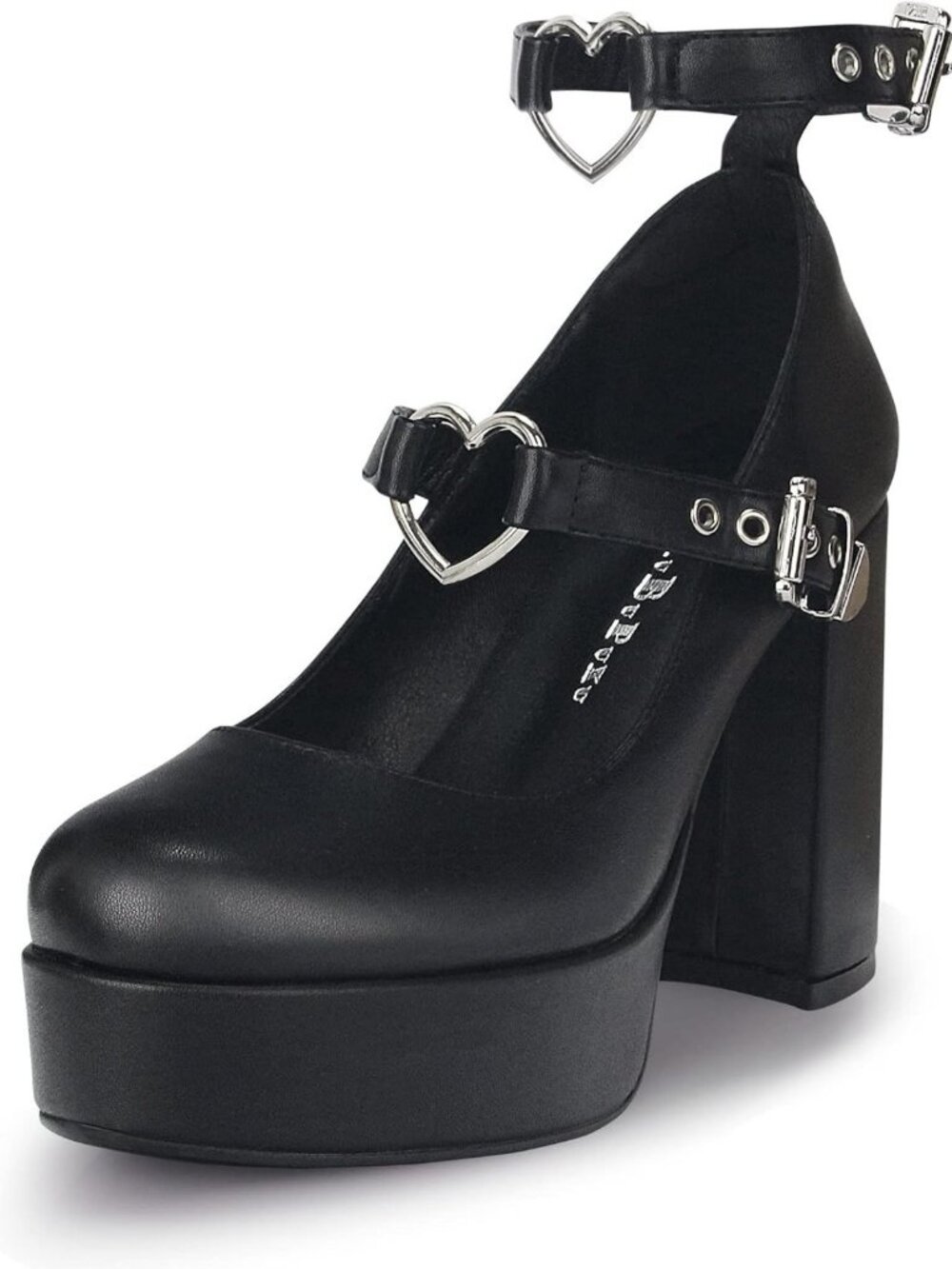 Chunky Platform Heart Buckle Mary Janes Gothic Heels for Women - Stylish